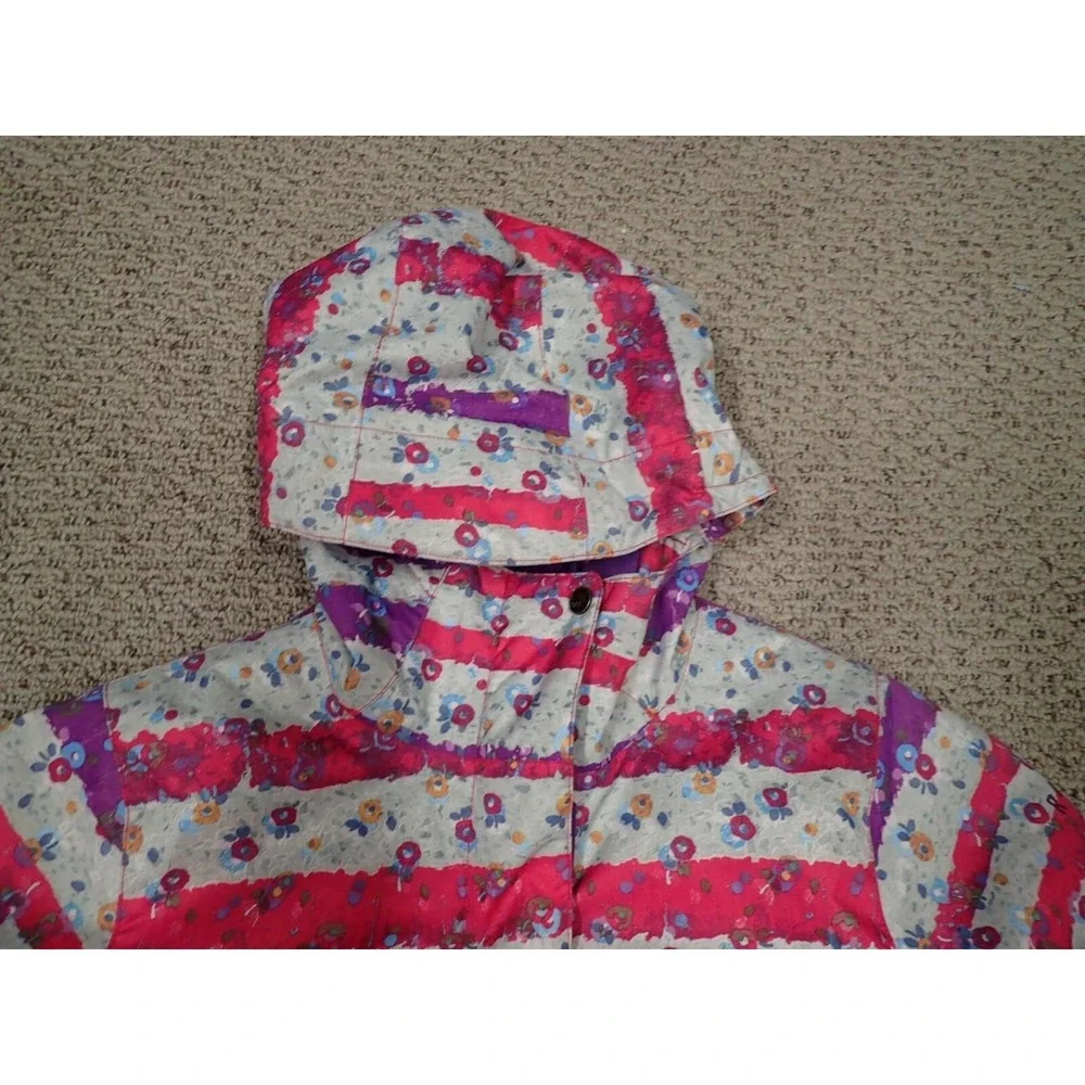 Roxy Snow Jacket Girls XL 16 Pink Purple Floral Stripe Excellent 10K‎ DryFlight
